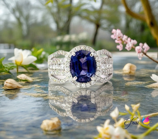 Gorgeous GIA  Natural Ceylon blue sapphire and diamonds ring