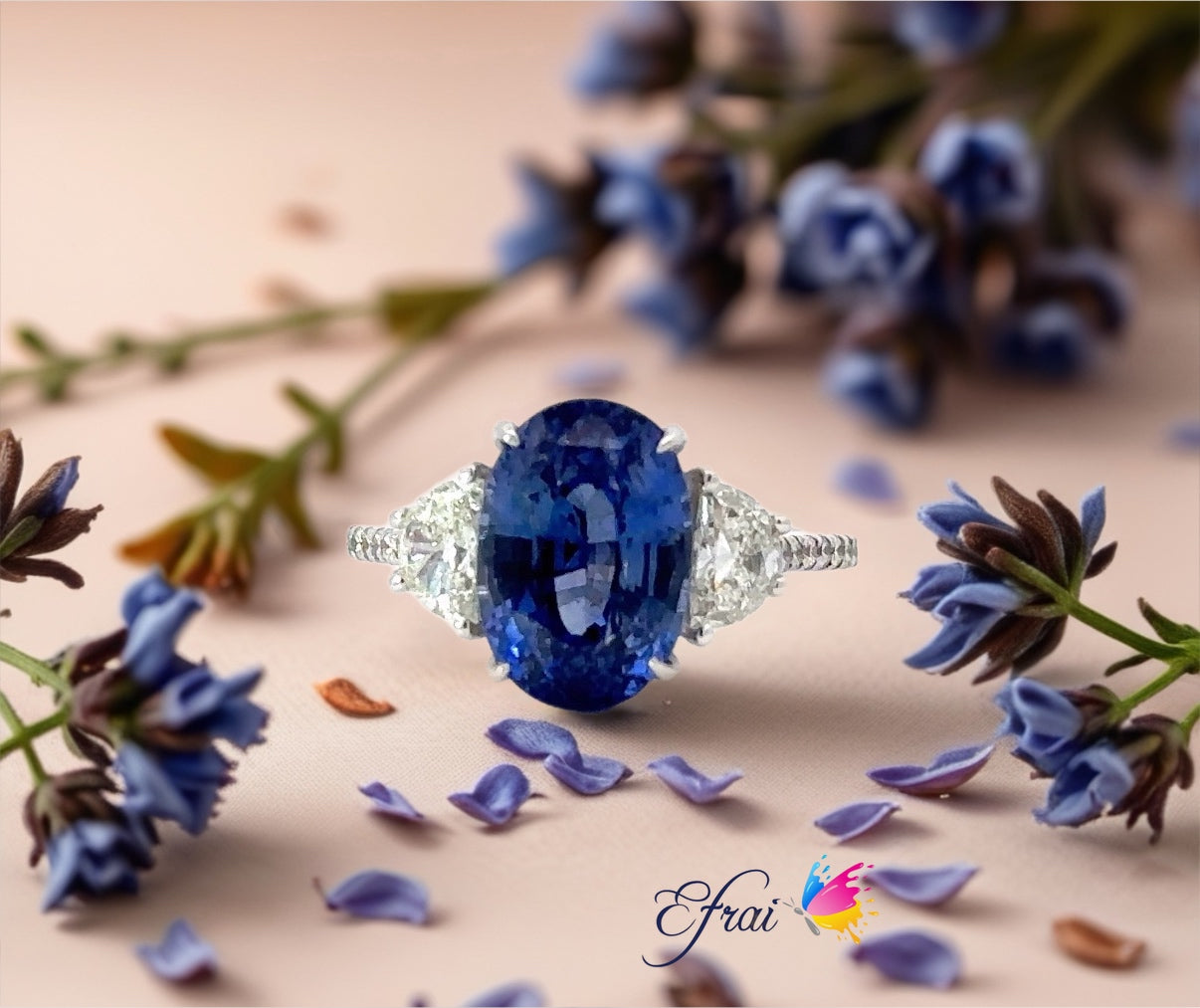GIA certified natural oval sapphire and diamonds ring