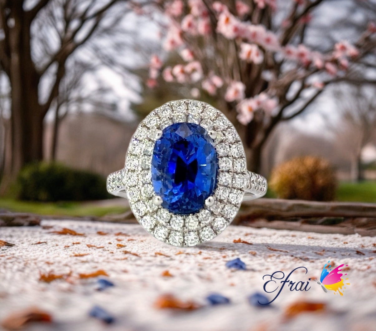 GIA natural blue Ceylon sapphire and diamonds ring