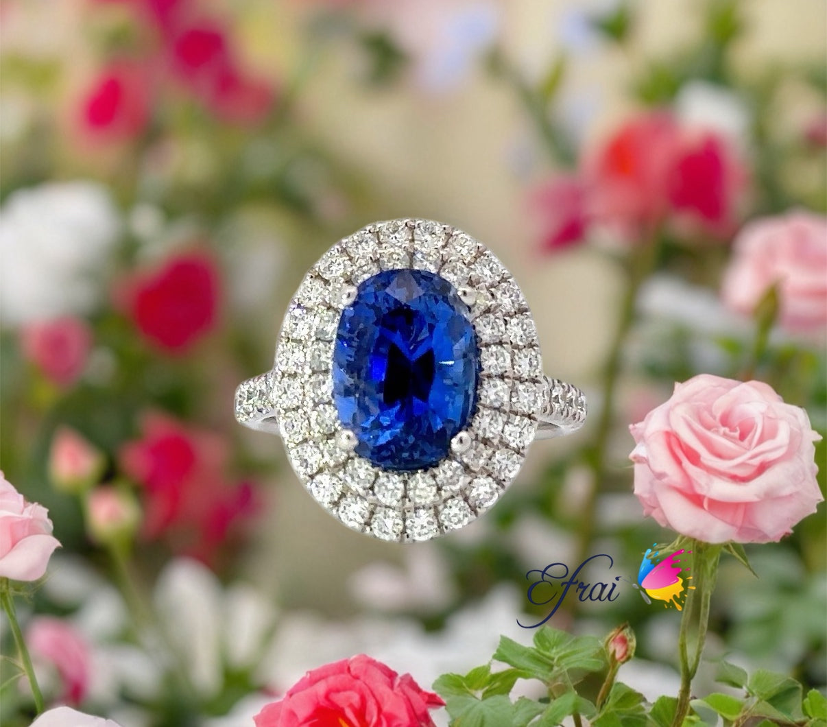 GIA natural blue Ceylon sapphire and diamonds ring
