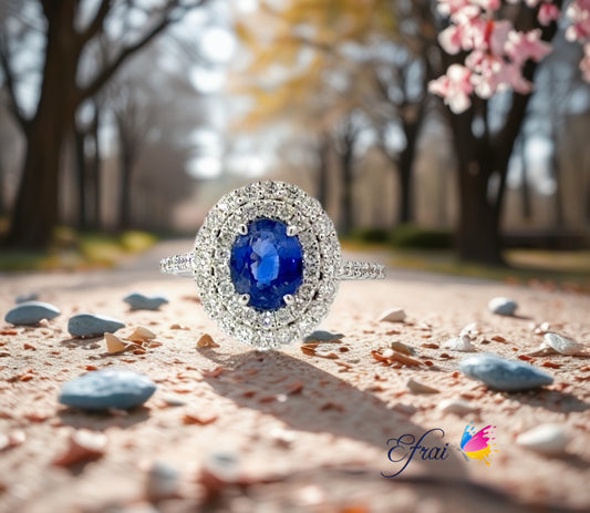 Natural blue sapphire and diamonds ring