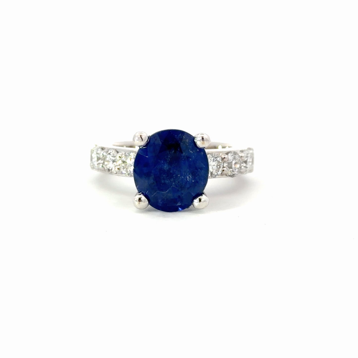 Natural Round Royal Blue Sapphire Solitaire Ring in White Gold