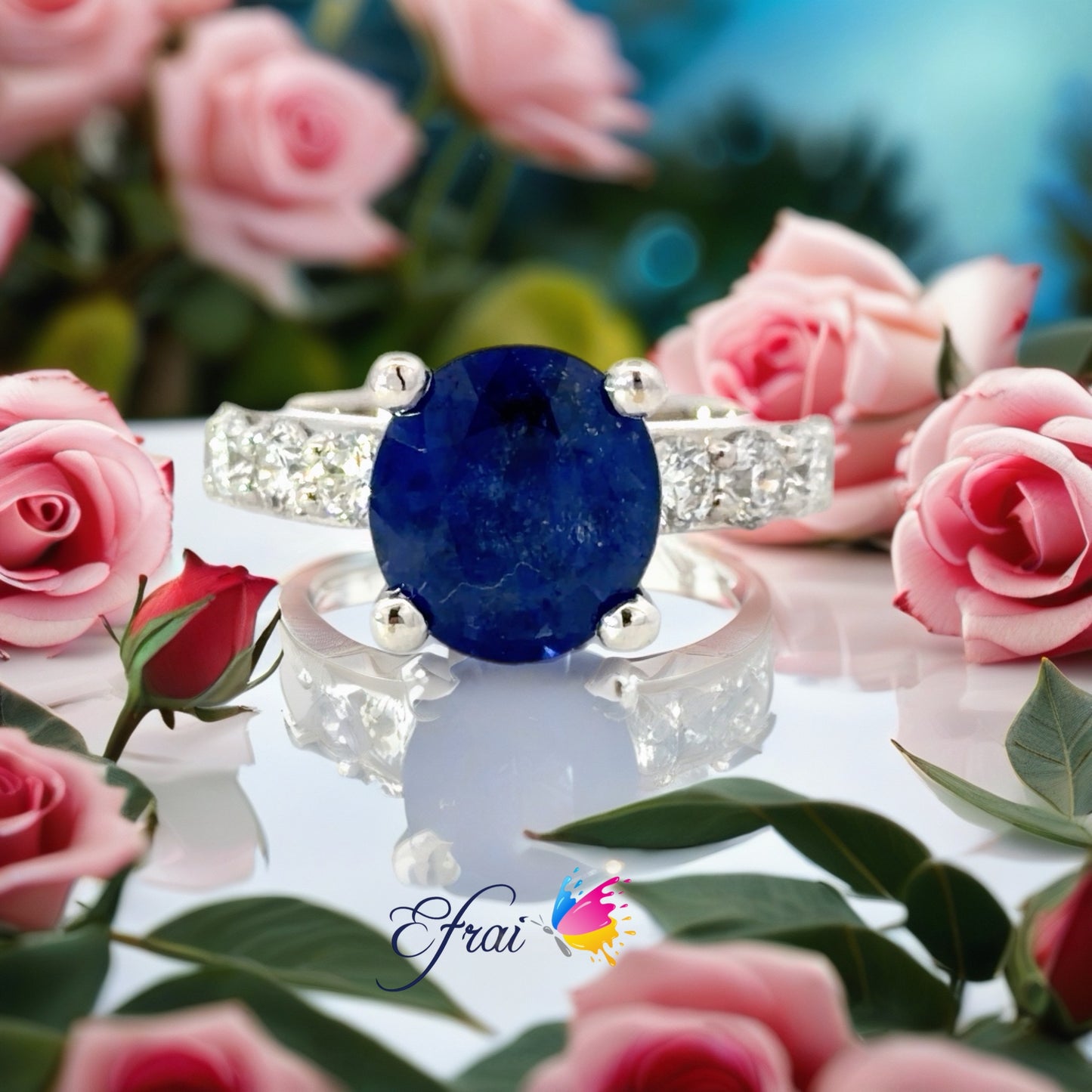 Natural Round Royal Blue Sapphire Solitaire Ring in White Gold
