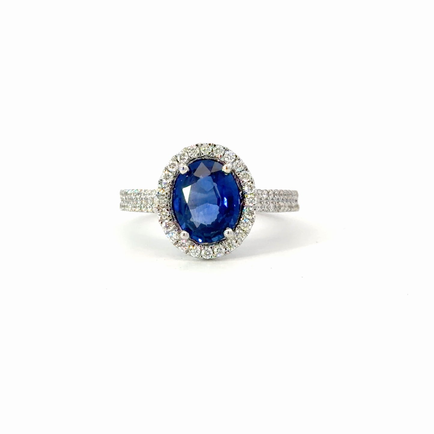 Natural Royal Blue Sapphire Halo Cocktail Ring in White Gold