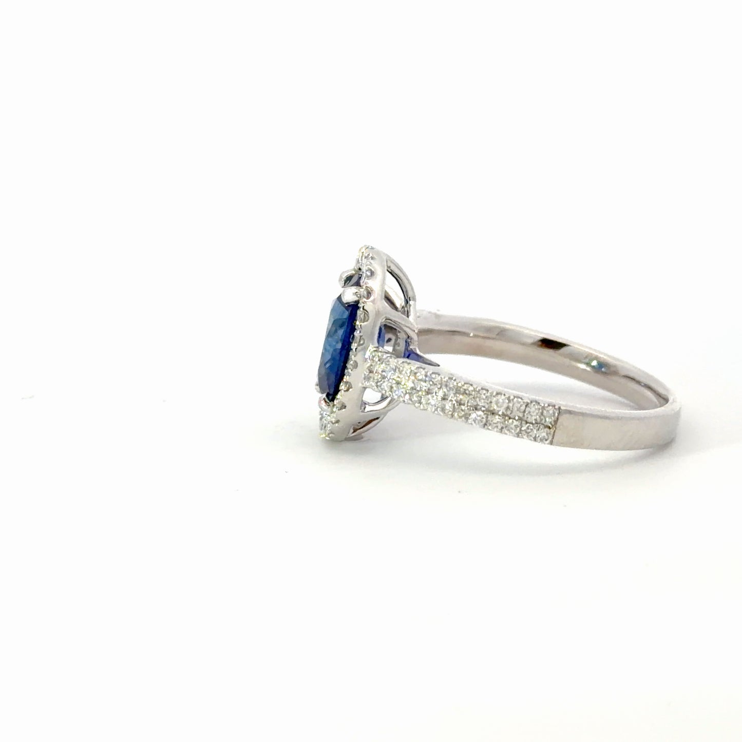 Natural Royal Blue Sapphire Halo Cocktail Ring in White Gold