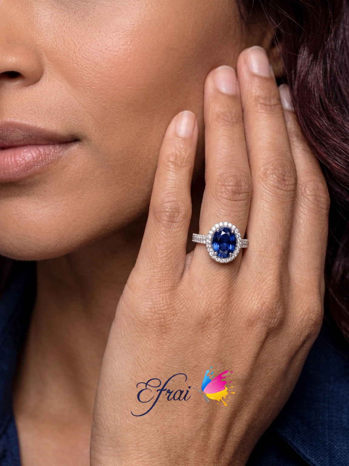 Natural Royal Blue Sapphire Halo Cocktail Ring in White Gold