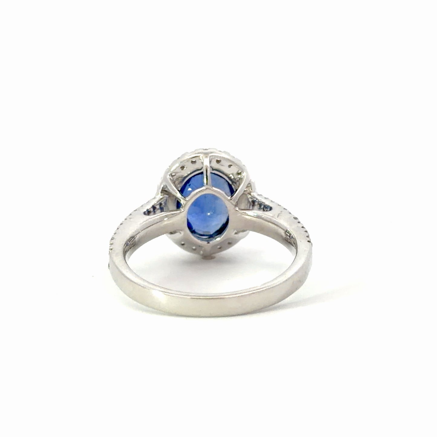 Natural Royal Blue Sapphire Halo Cocktail Ring in White Gold