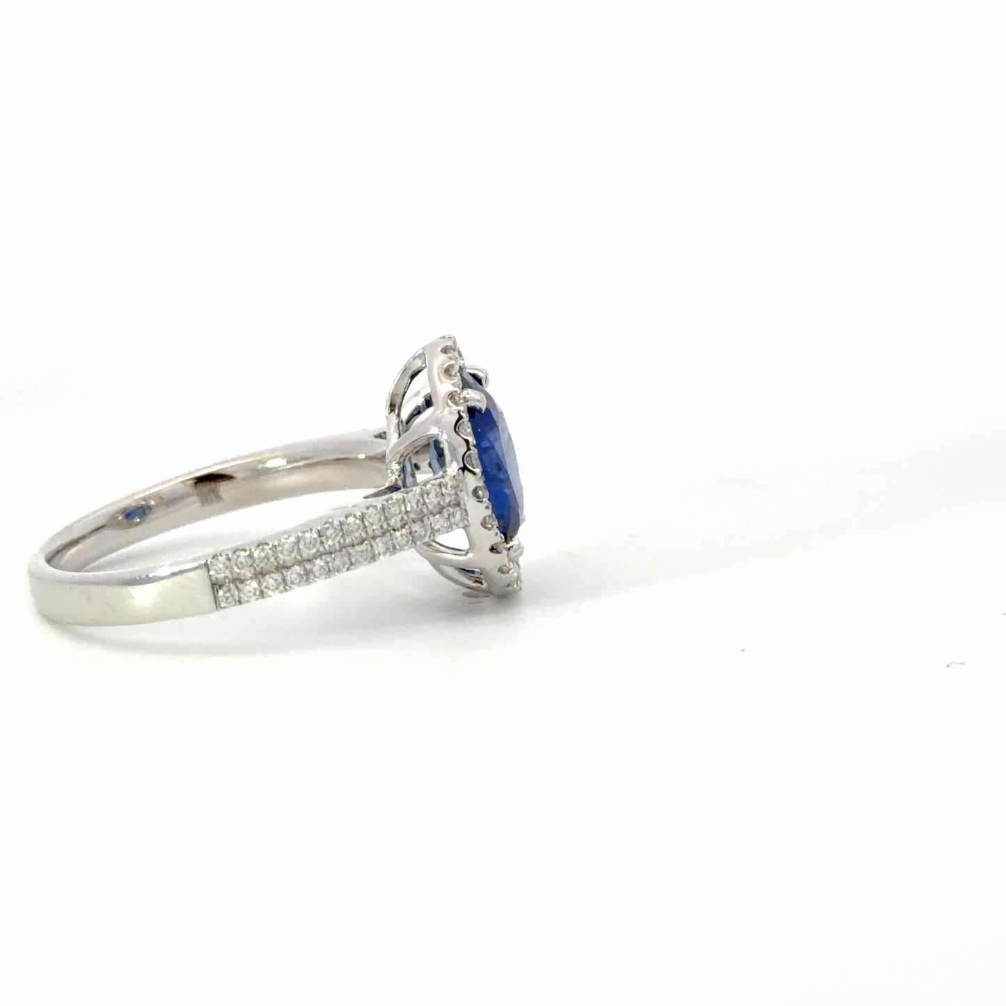 Natural Royal Blue Sapphire Halo Cocktail Ring in White Gold