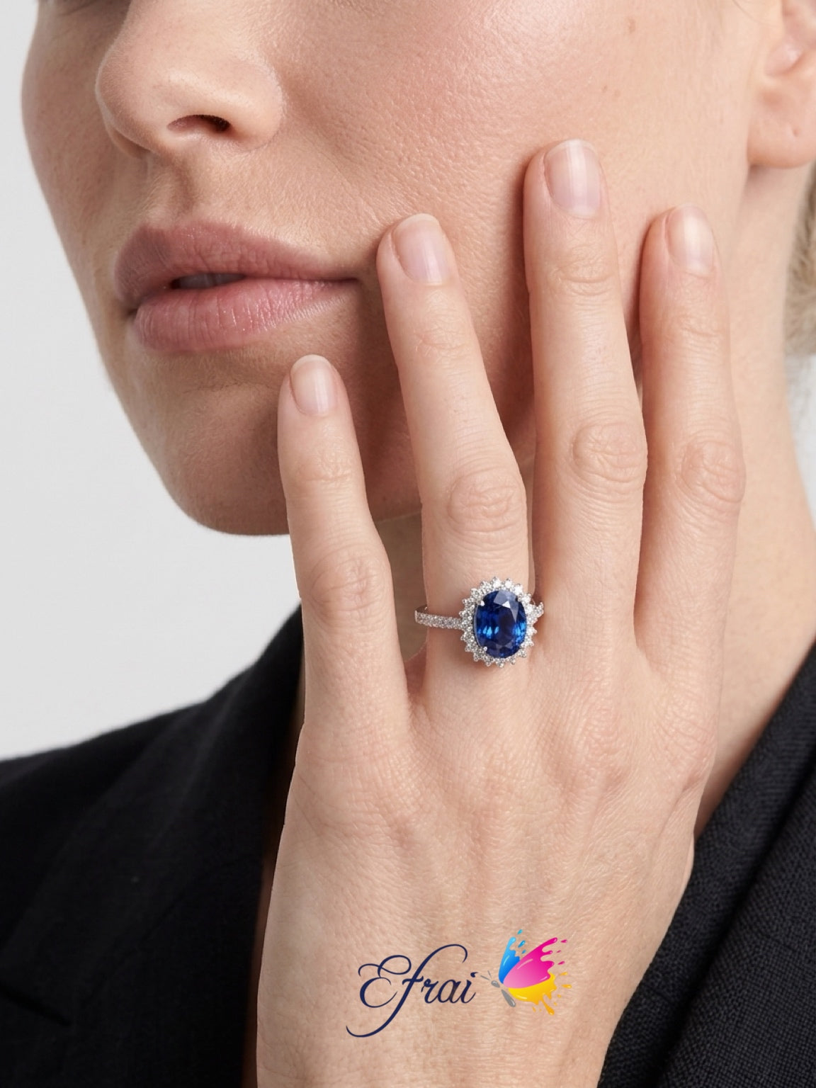 Natural Royal Blue Sapphire Oval Halo Cocktail Ring in White Gold