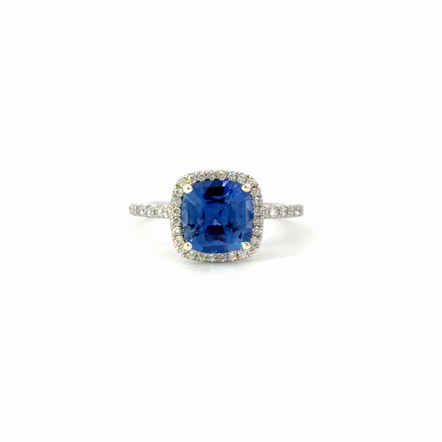 Natural Royal Blue Sapphire Halo Ring in White Gold