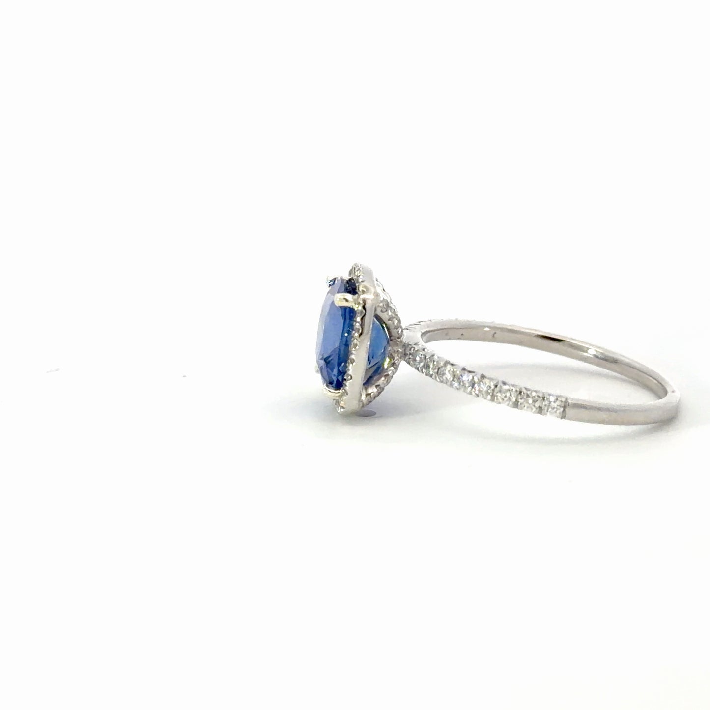 Natural Royal Blue Sapphire Halo Ring in White Gold