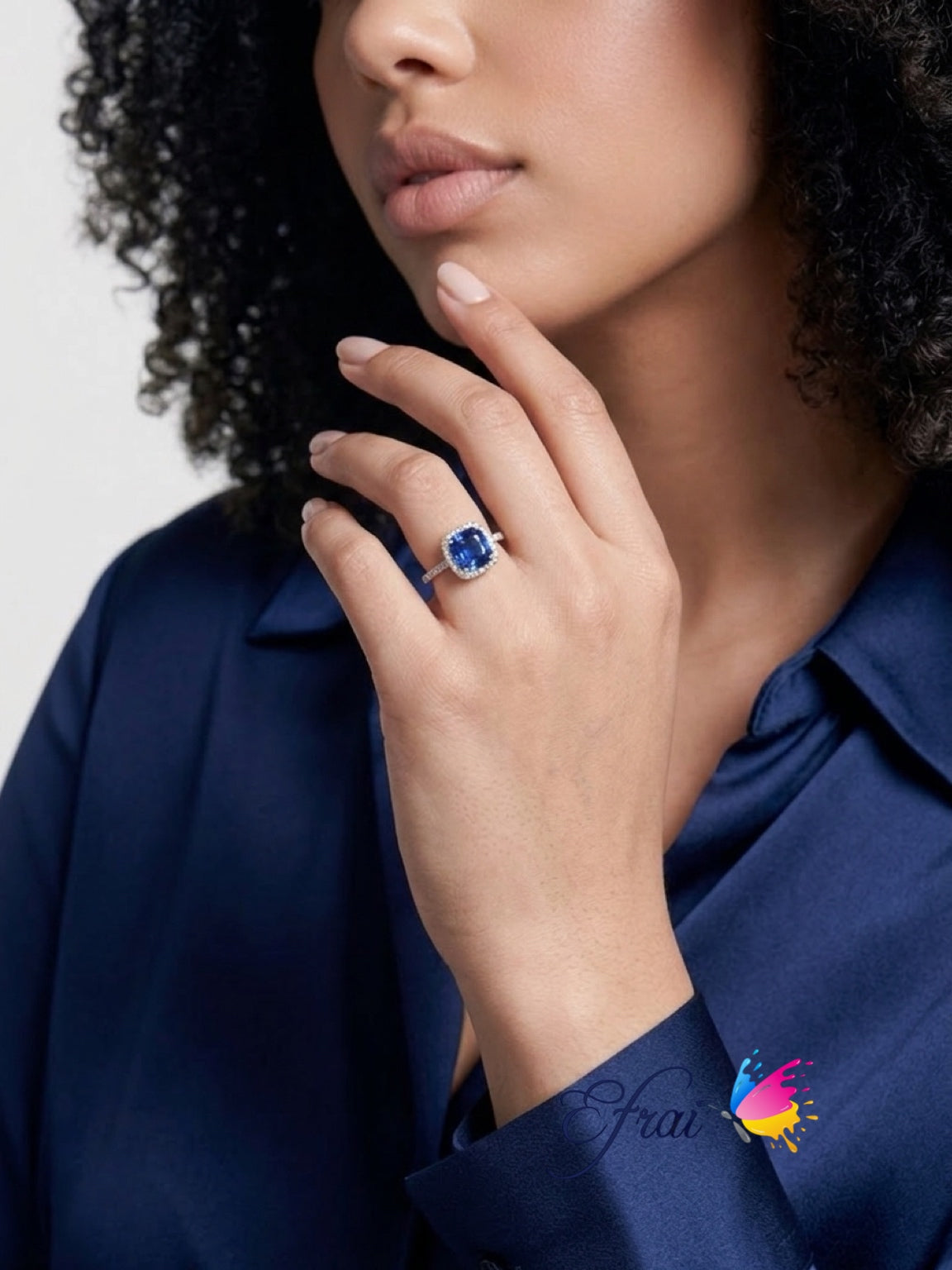 Natural Royal Blue Sapphire Halo Ring in White Gold