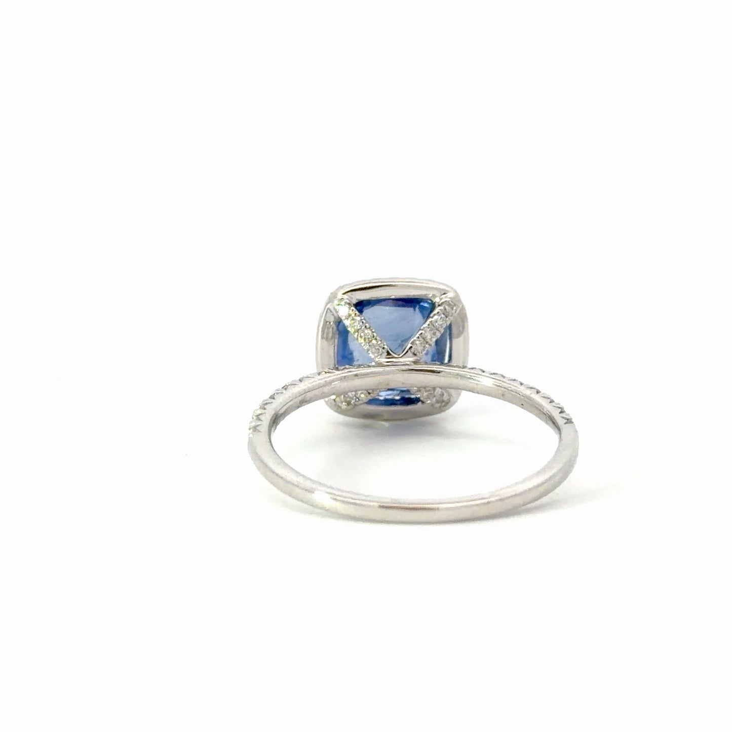 Natural Royal Blue Sapphire Halo Ring in White Gold