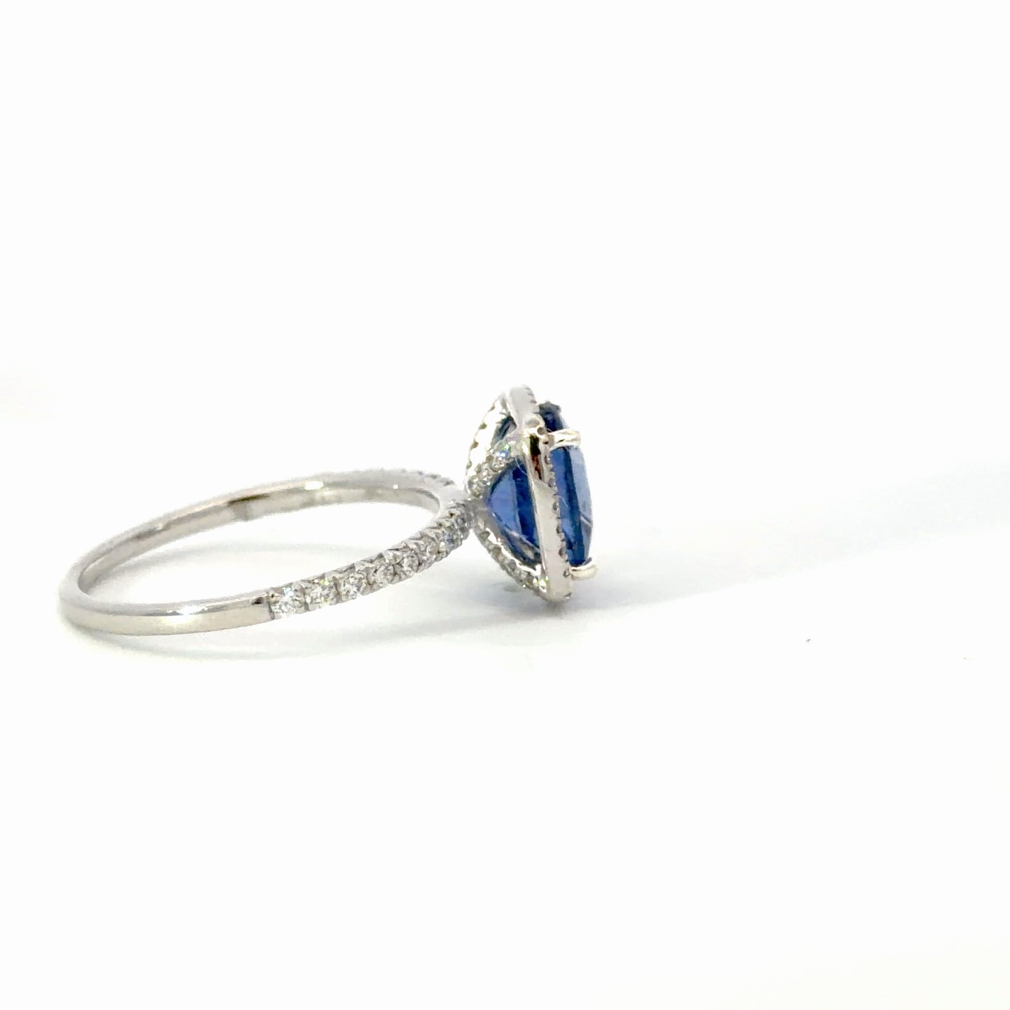 Natural Royal Blue Sapphire Halo Ring in White Gold