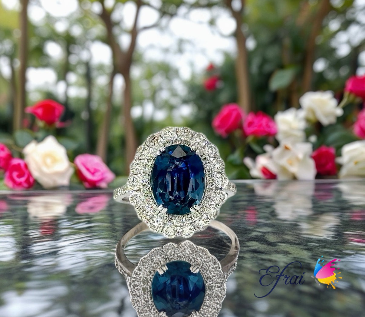 GIA certified Gorgeous natural oval blue sapphire and diamonds ring