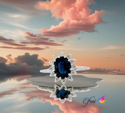 Diamond-encrusted sapphire ring