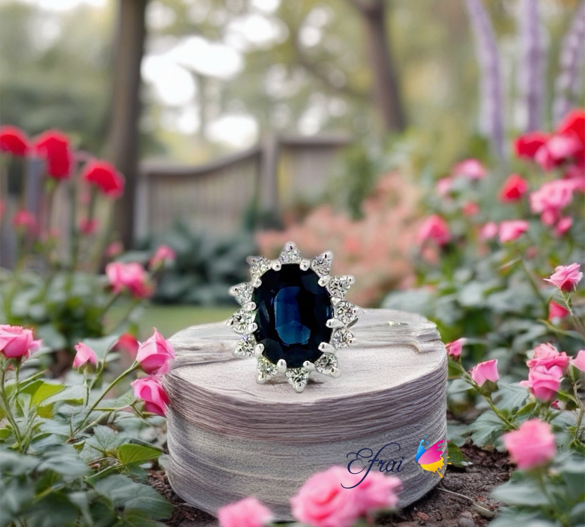 Diamond-encrusted sapphire ring