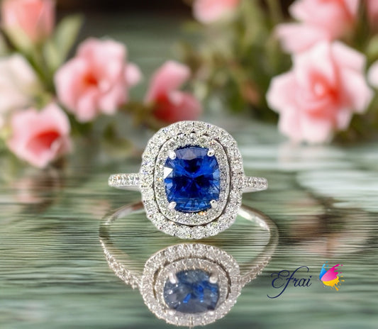 GIA certified natural blue sapphire and diamonds ring