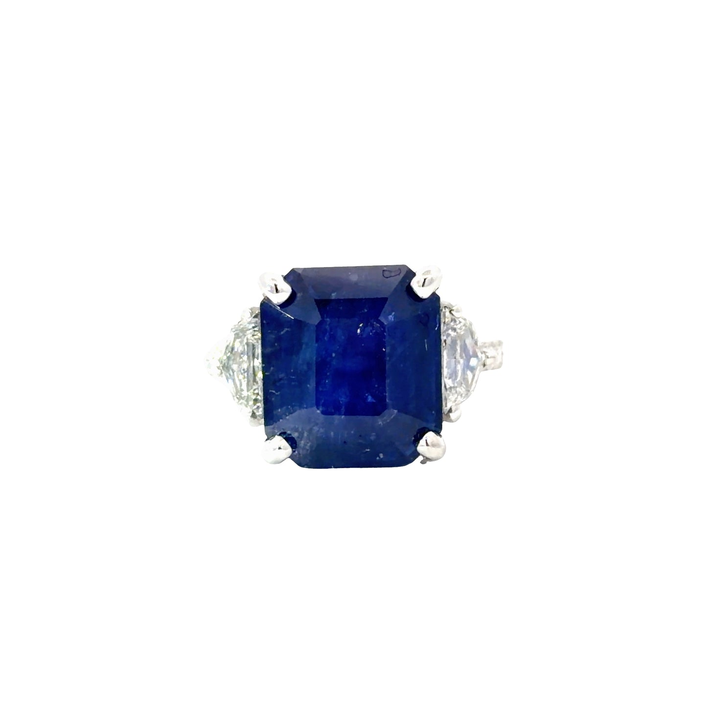 18K white gold Ring with GIA Natural Deep Blue Emerald Cut Sapphire