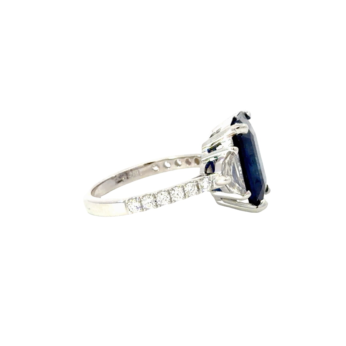 Gorgeous 18K White Gold Ring with GIA Natural Deep Blue Emerald Cut Sapphire