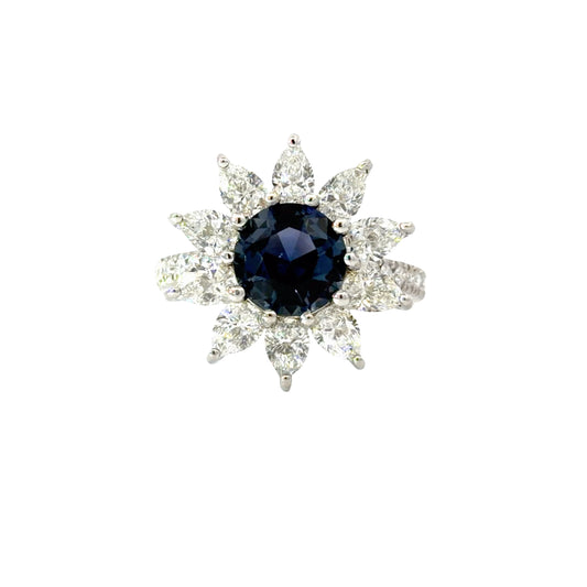 White Gold Cocktail Ring with GIA Natural NO HEAT Deep Blue Sapphire