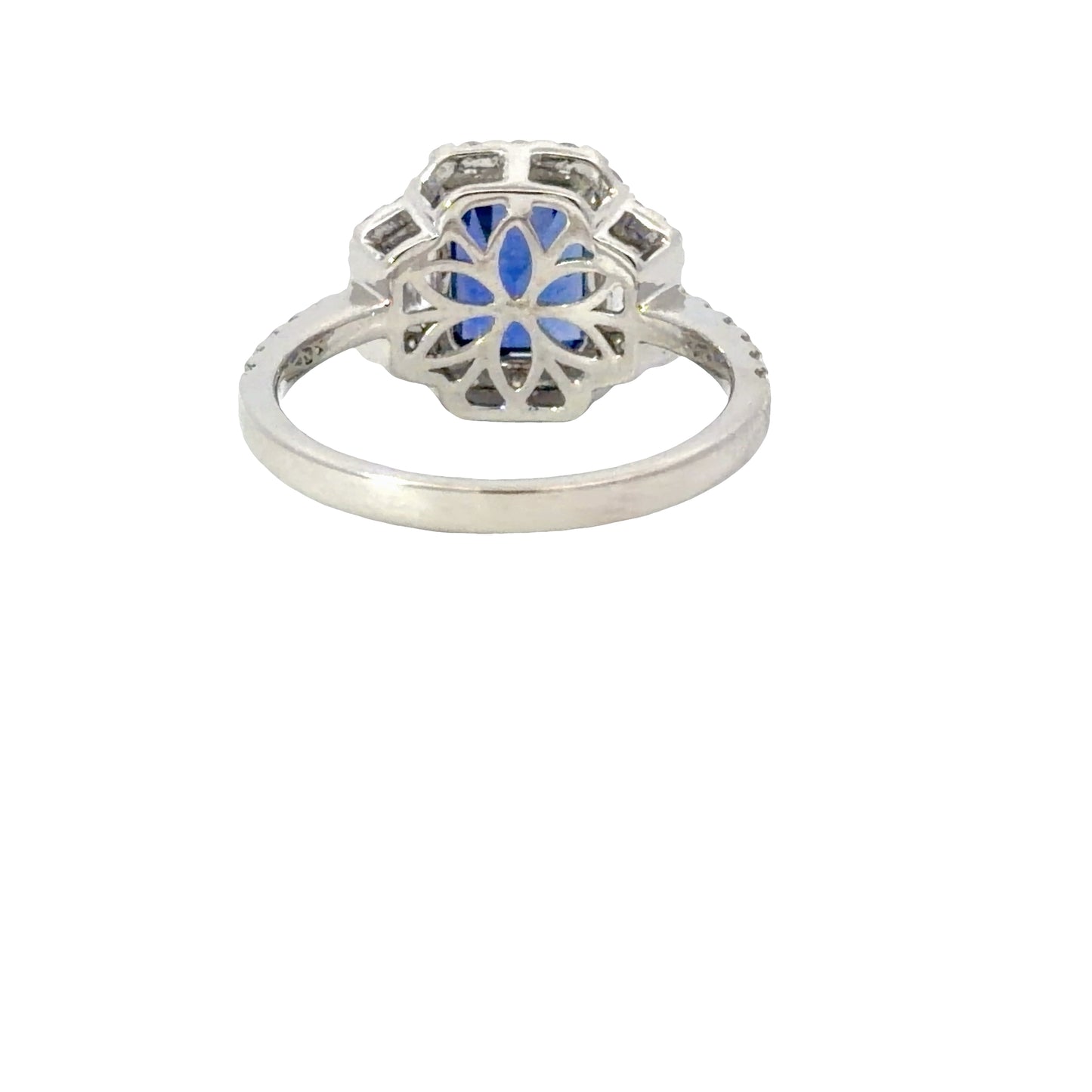 GIA Natural Emerald-Cut Royal Blue Sapphire and Diamonds Ring in White Gold