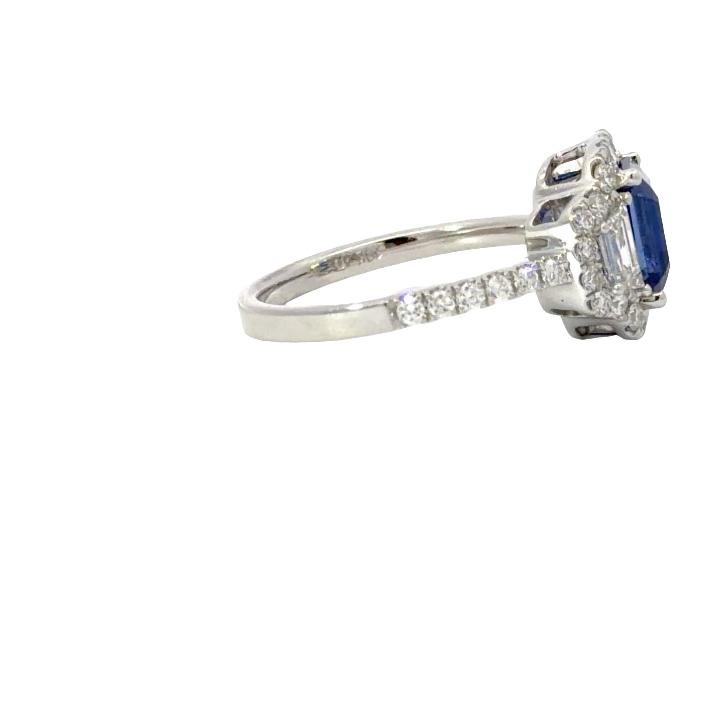 GIA Natural Emerald-Cut Royal Blue Sapphire and Diamonds Ring in White Gold