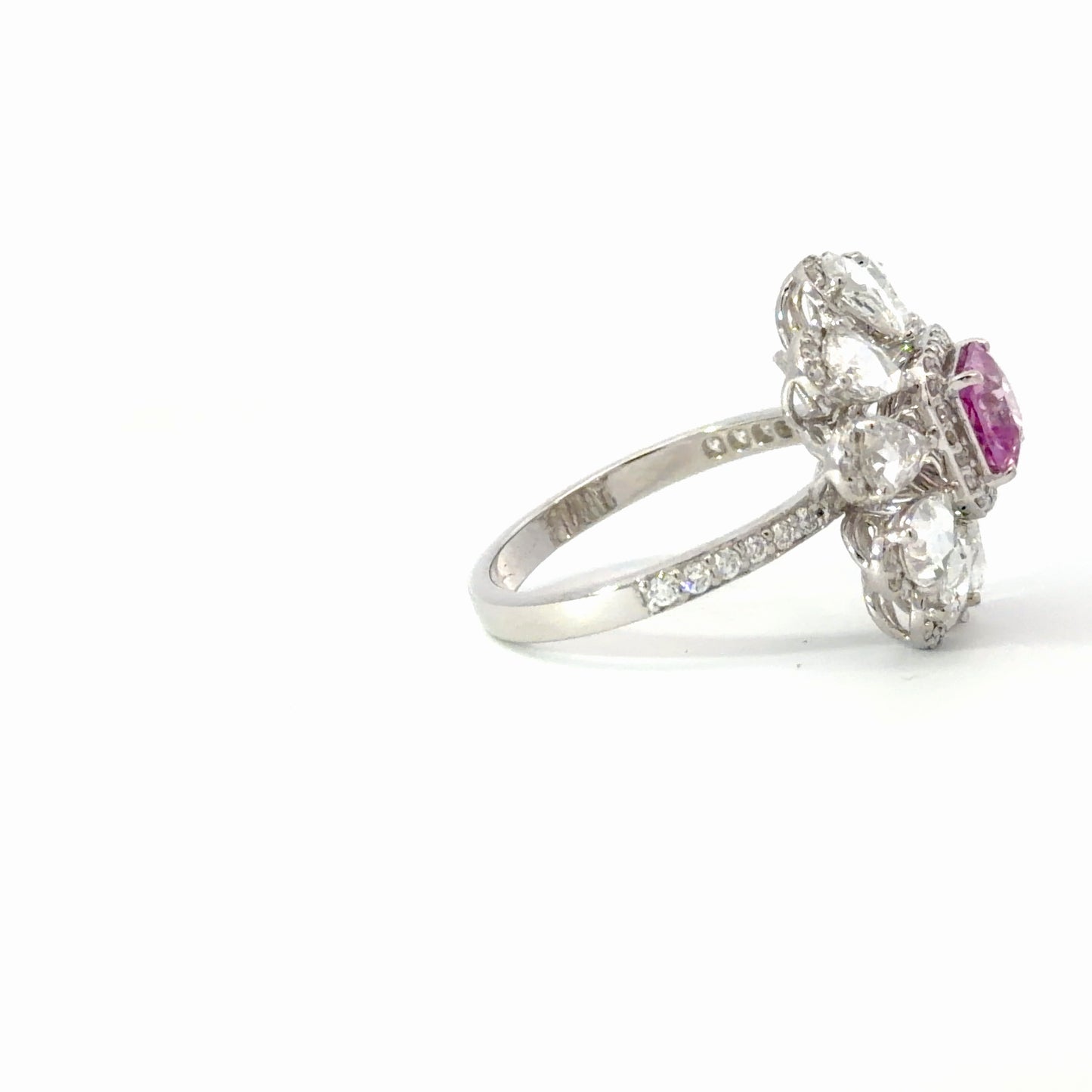 Natural Vivid Pink Sapphire Floral Cocktail Ring in White Gold