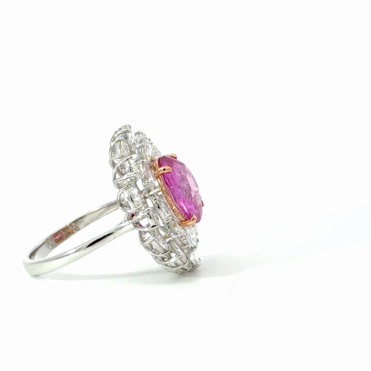 Certified No Heat Natural Vivid Pink Sapphire Double Halo Cocktail Ring — White Gold