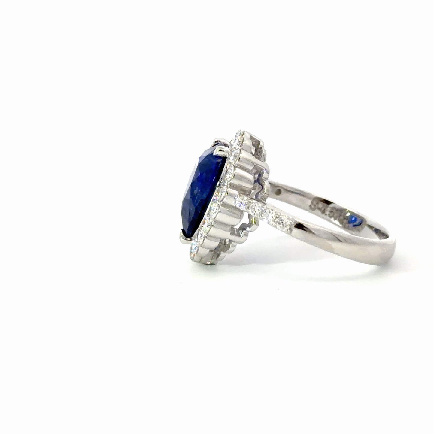 Certified Natural Pear-Shaped Royal Blue Sapphire Halo Ring in 18K White Gold