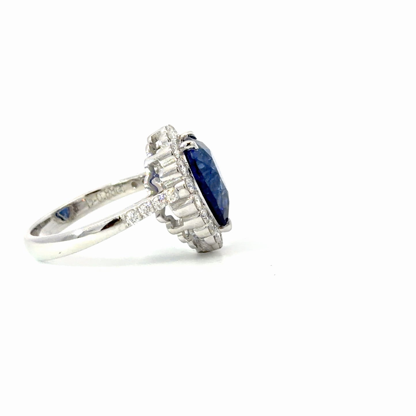 Certified Natural Pear-Shaped Royal Blue Sapphire Halo Ring in 18K White Gold