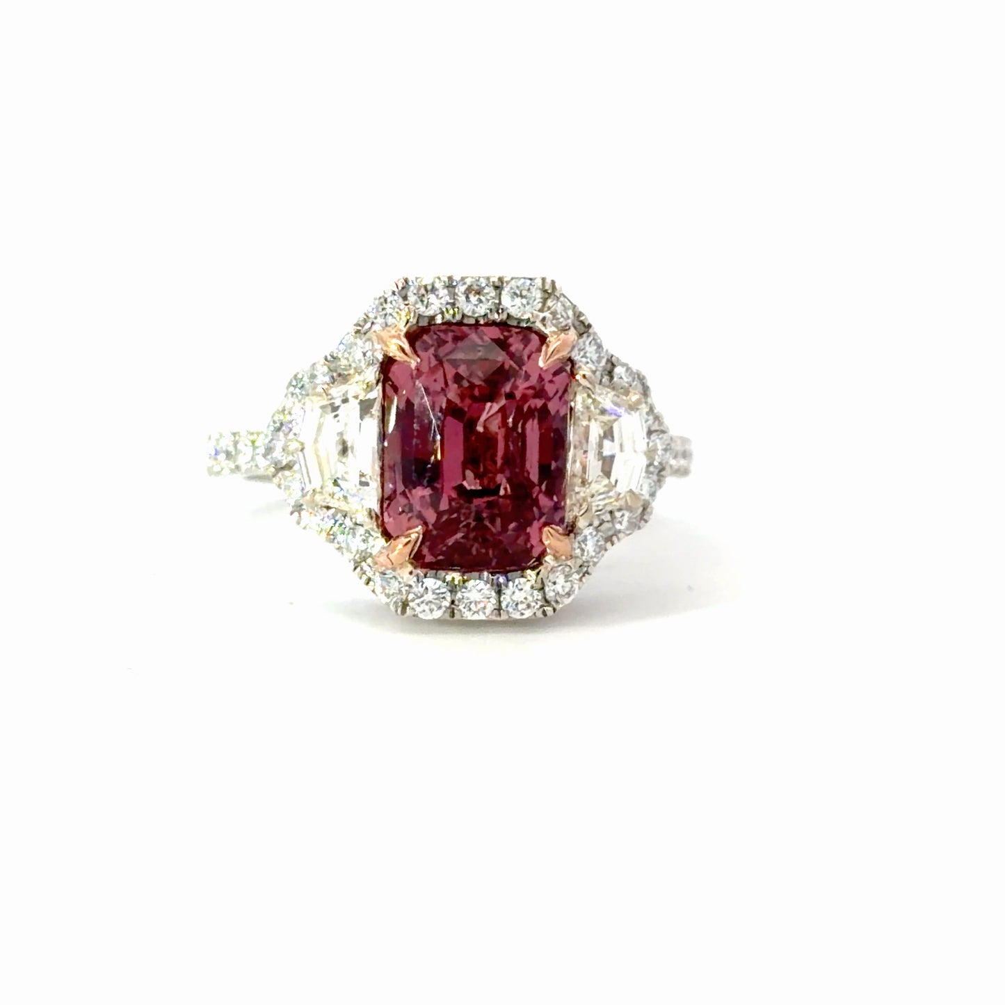 Natural Pink Padparadscha sapphire and diamonds ring