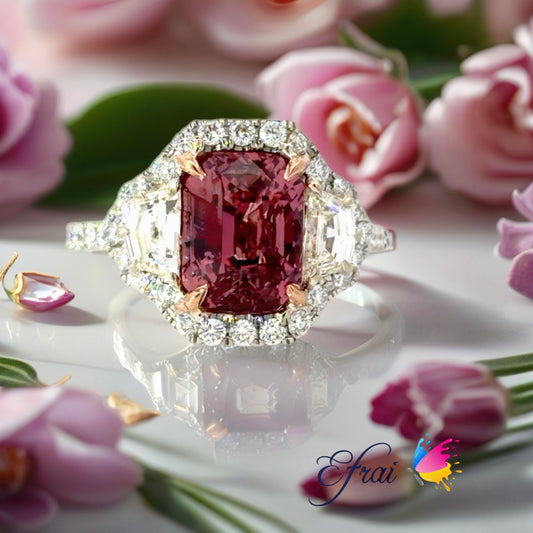 Natural Pink Padparadscha sapphire and diamonds ring