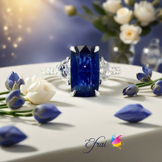 Natural Royal Blue Sapphire and diamonds  in White Gold