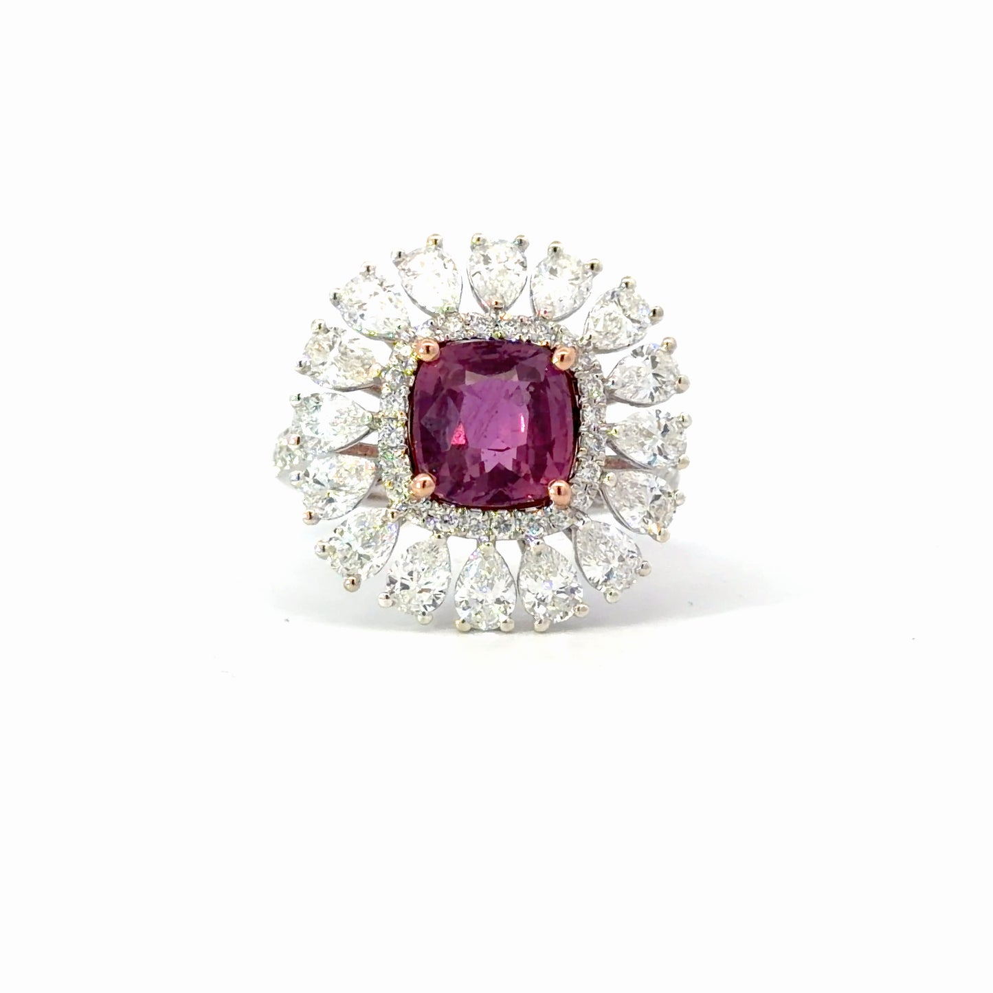 Natural certified NO HEAT pink sapphire and diamonds ring