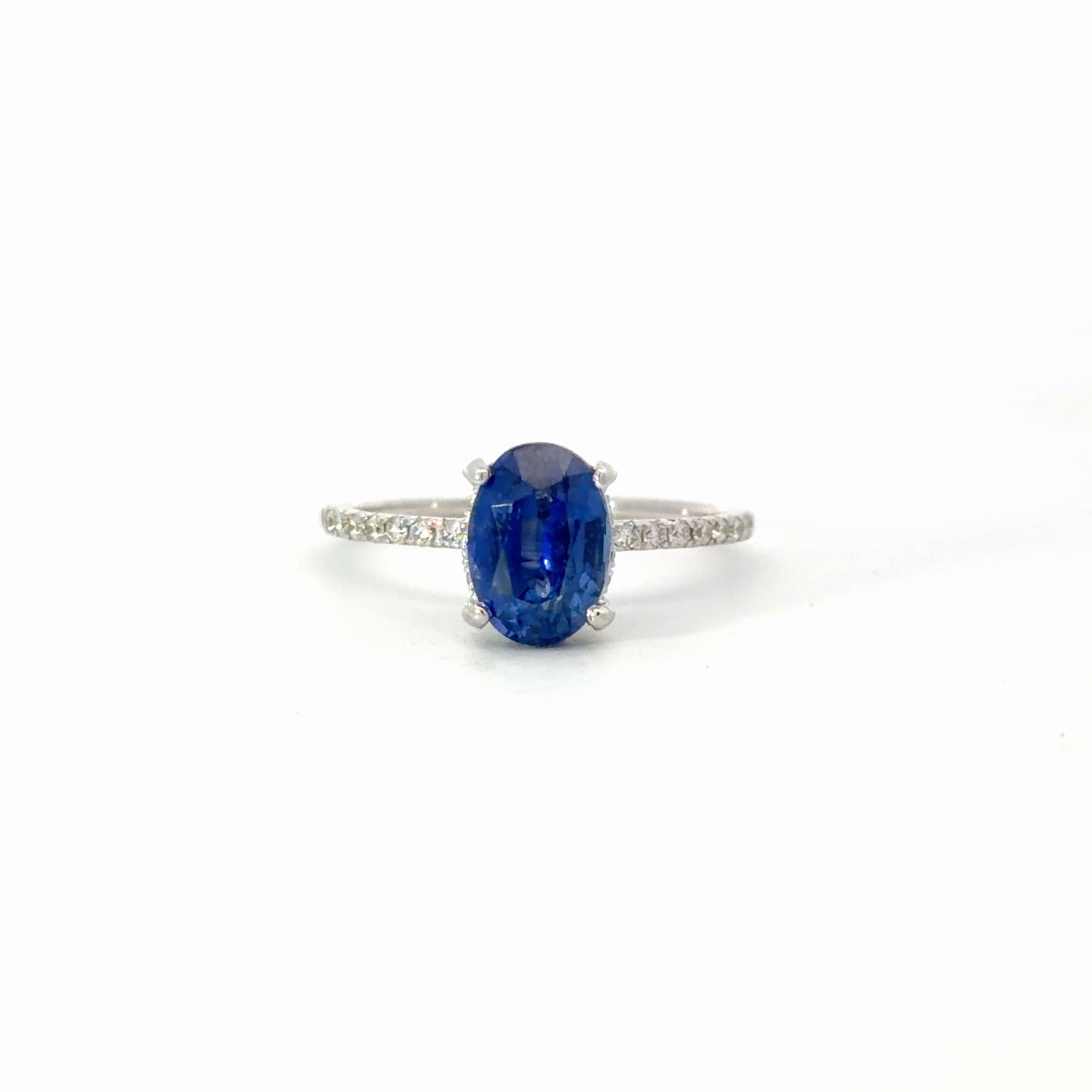 Natural Oval Royal Blue Sapphire Solitaire Ring in White Gold