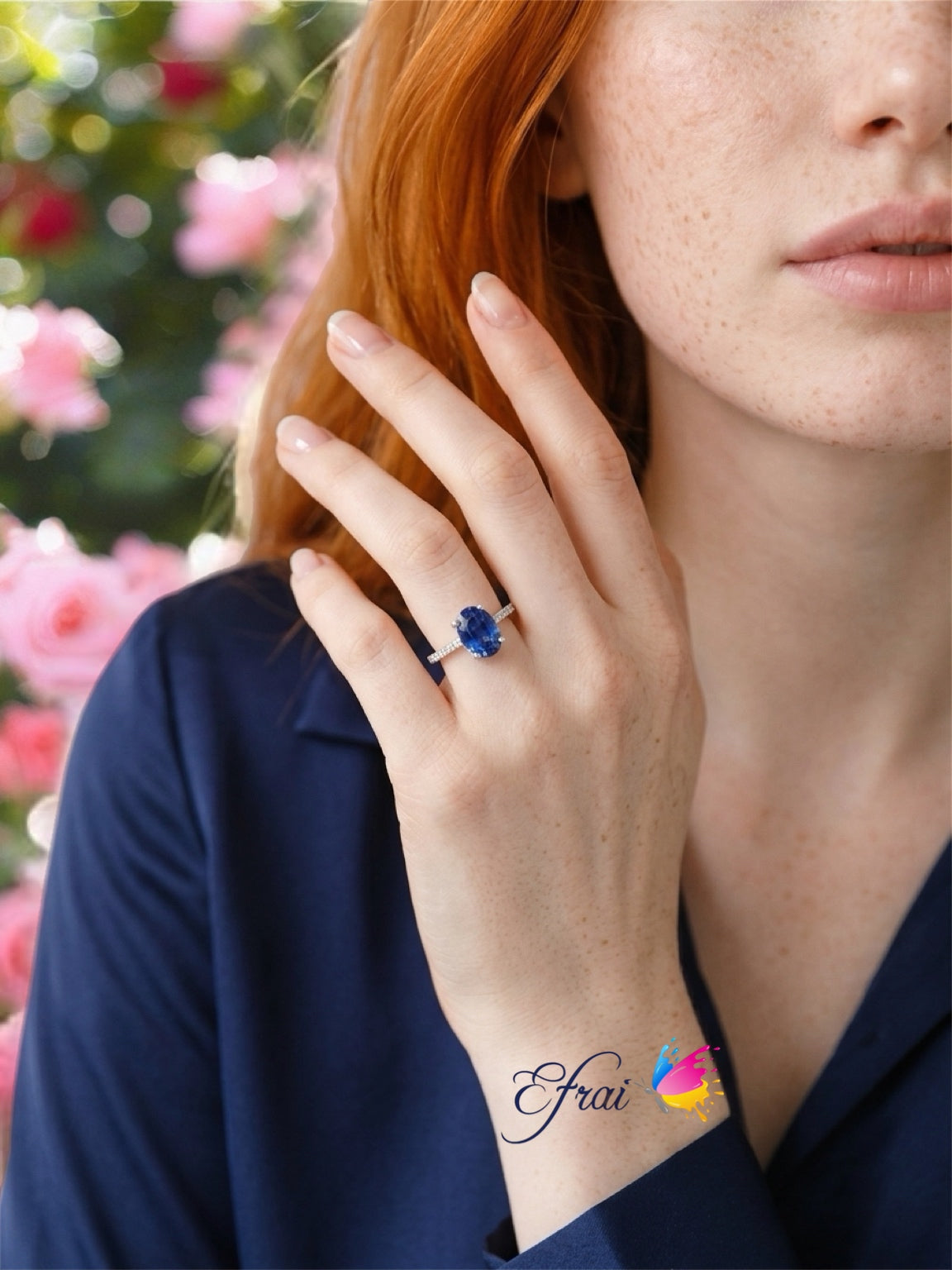 Natural Oval Royal Blue Sapphire Solitaire Ring in White Gold