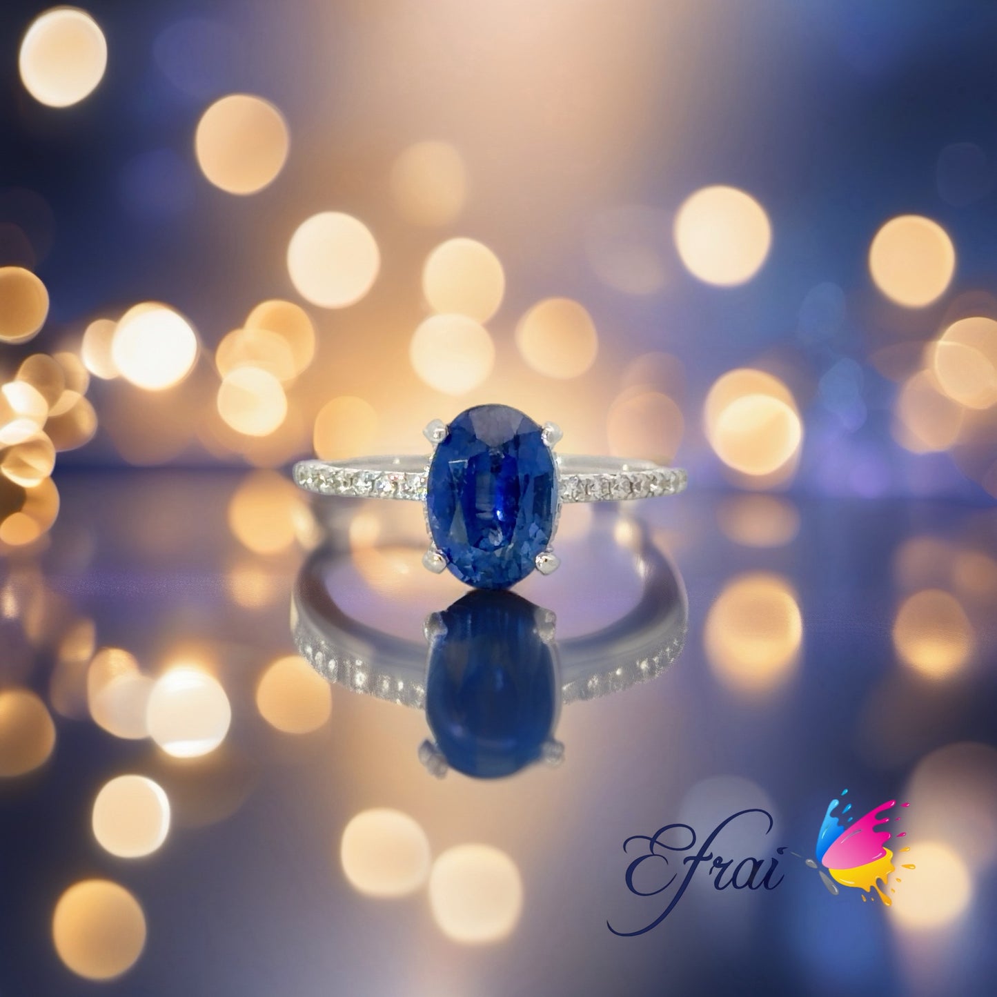 Natural Oval Royal Blue Sapphire Solitaire Ring in White Gold
