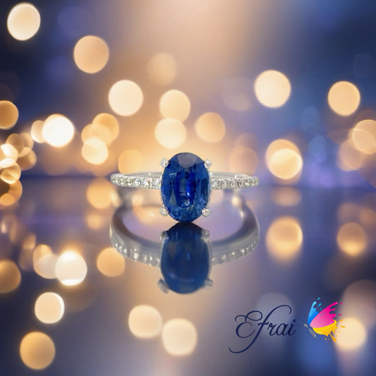 Natural Oval Royal Blue Sapphire Solitaire Ring in White Gold