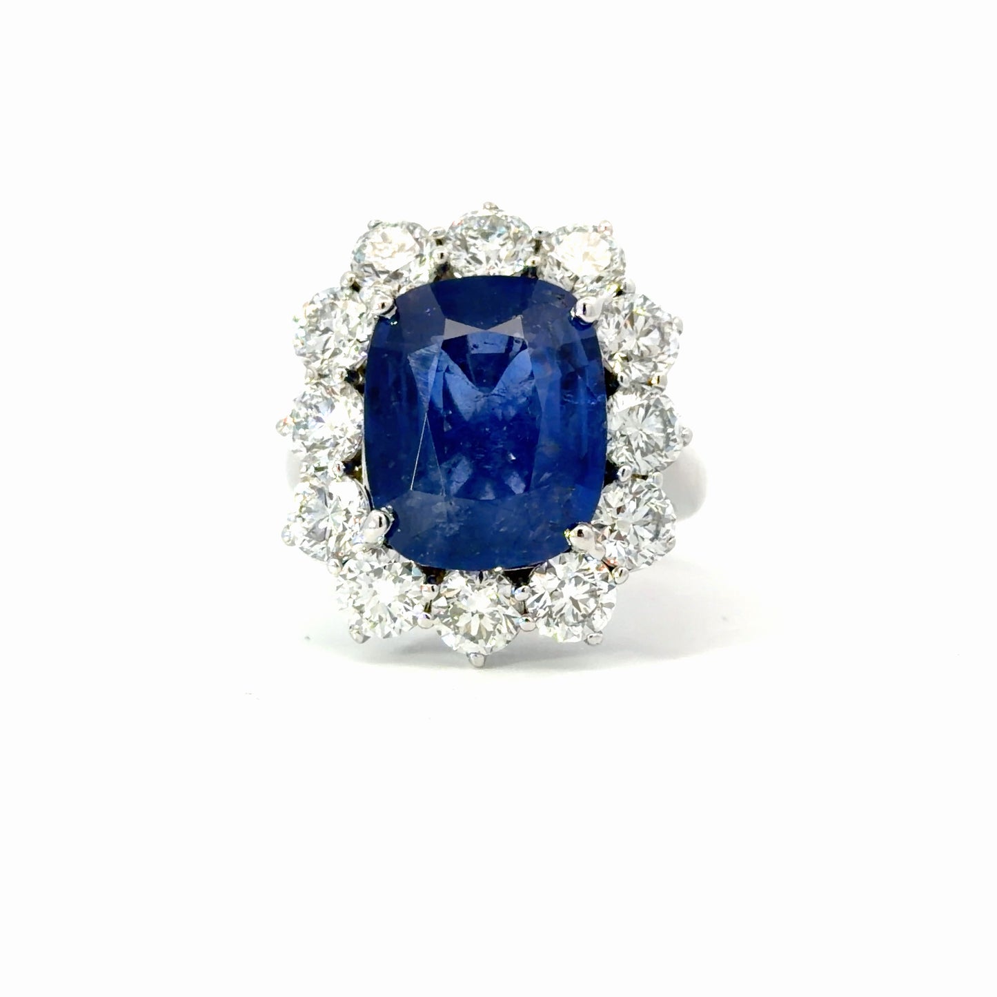Natural Royal Blue Sapphire and Diamond Halo Cocktail Ring