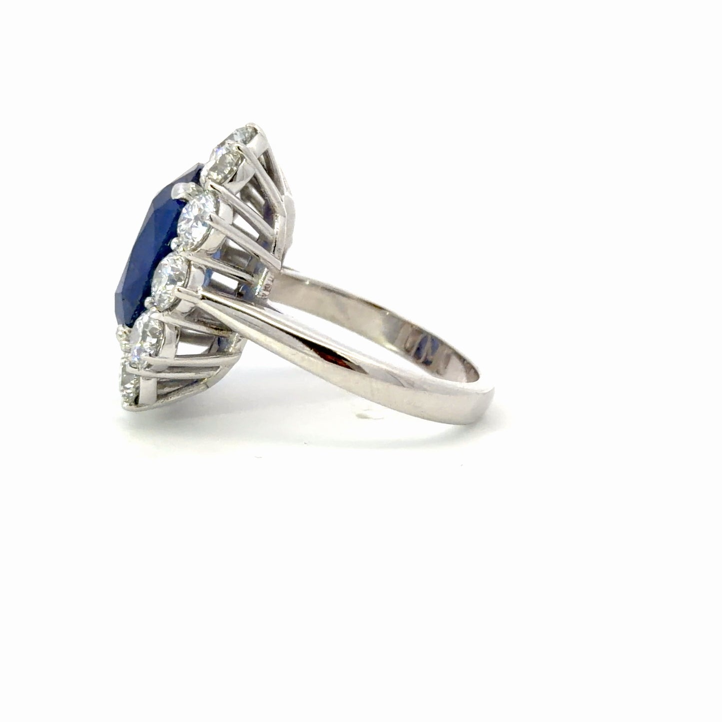 Natural Royal Blue Sapphire and Diamond Halo Cocktail Ring