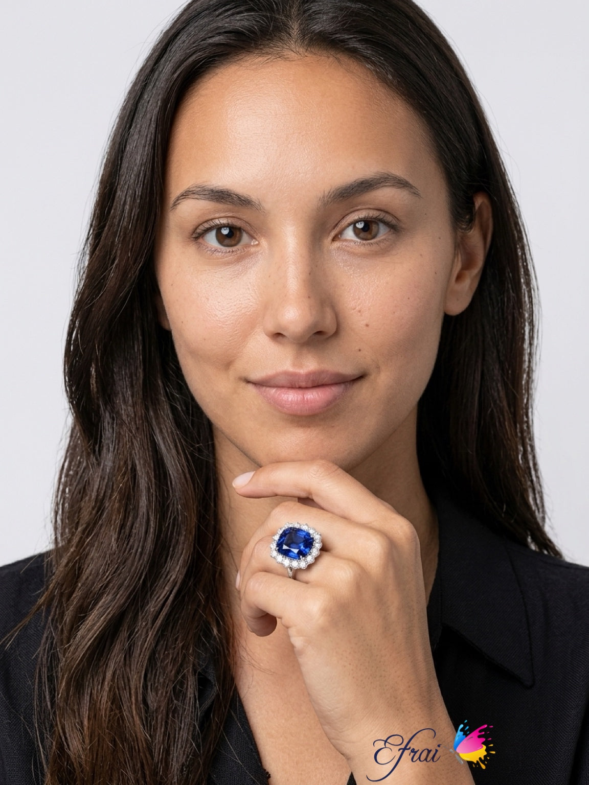 Natural Royal Blue Sapphire and Diamond Halo Cocktail Ring