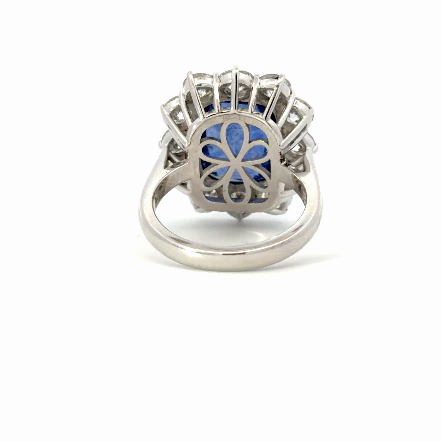 Natural Royal Blue Sapphire and Diamond Halo Cocktail Ring