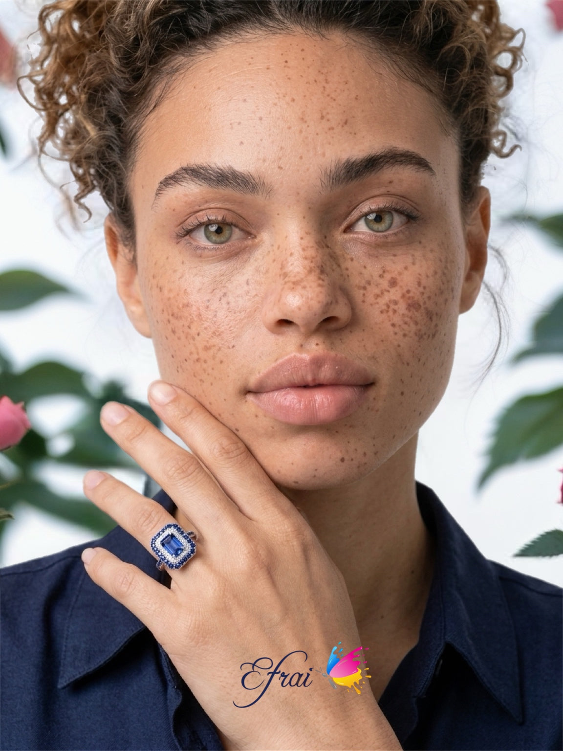 Natural Royal Blue Sapphire Double Halo Cocktail Ring in White Gold