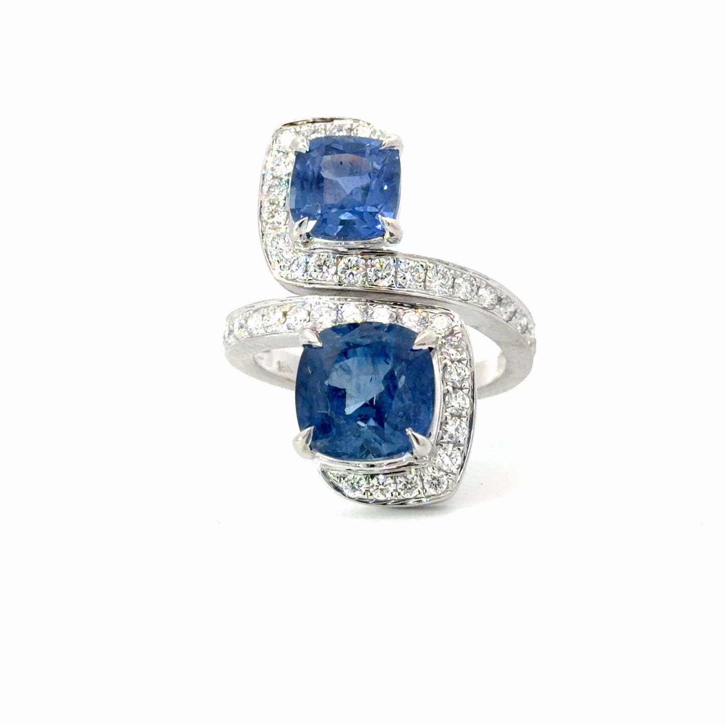 Natural Royal Blue Sapphire Bypass Multi-Stone Ring in White Gold