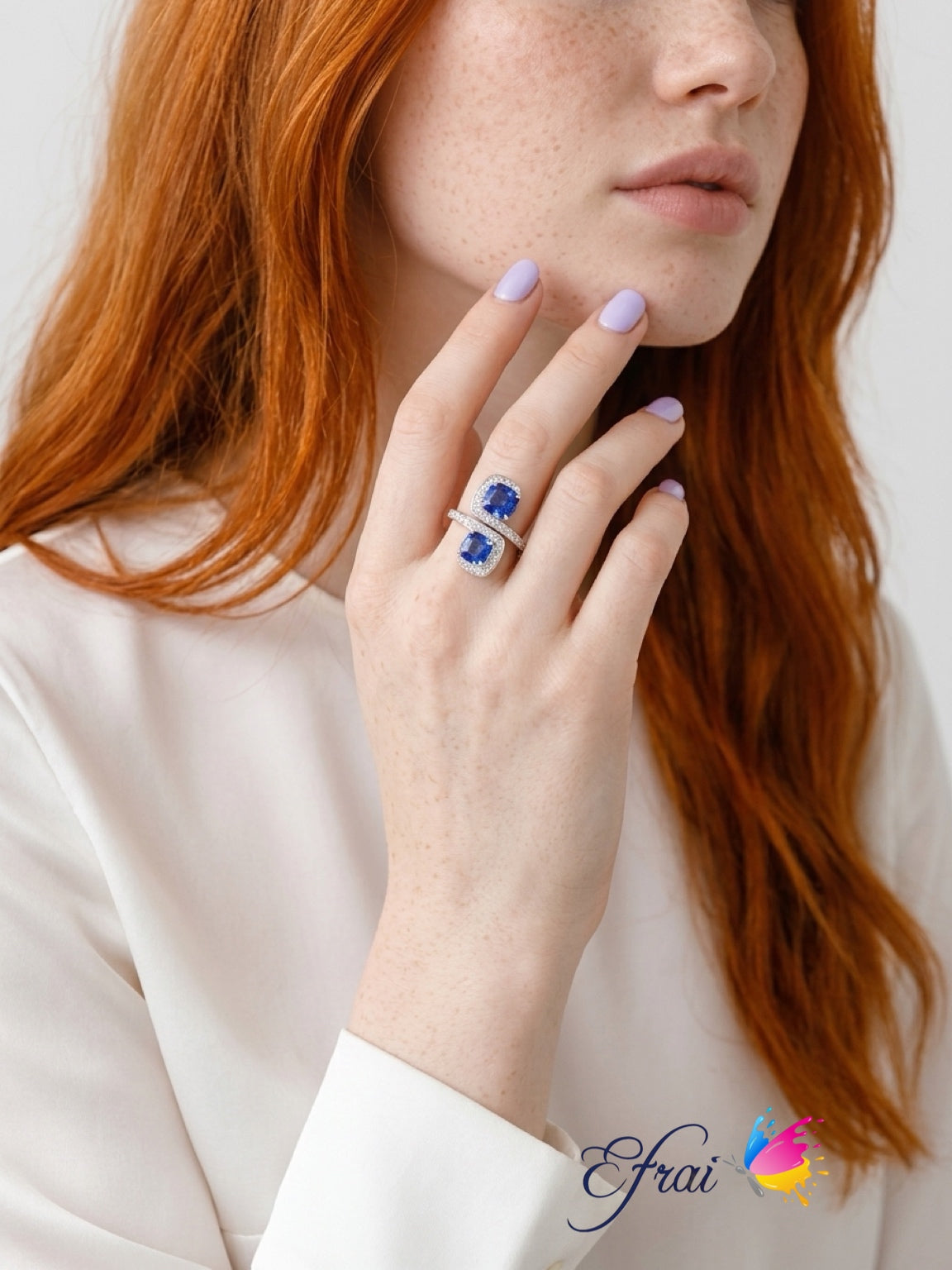 Natural Royal Blue Sapphire Bypass Multi-Stone Ring in White Gold