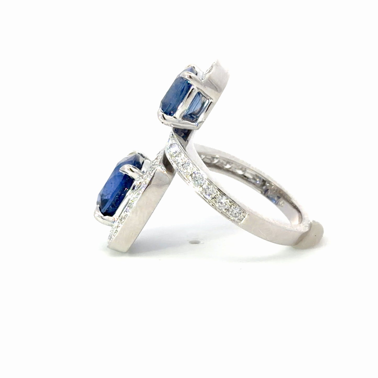 Natural Royal Blue Sapphire Bypass Multi-Stone Ring in White Gold