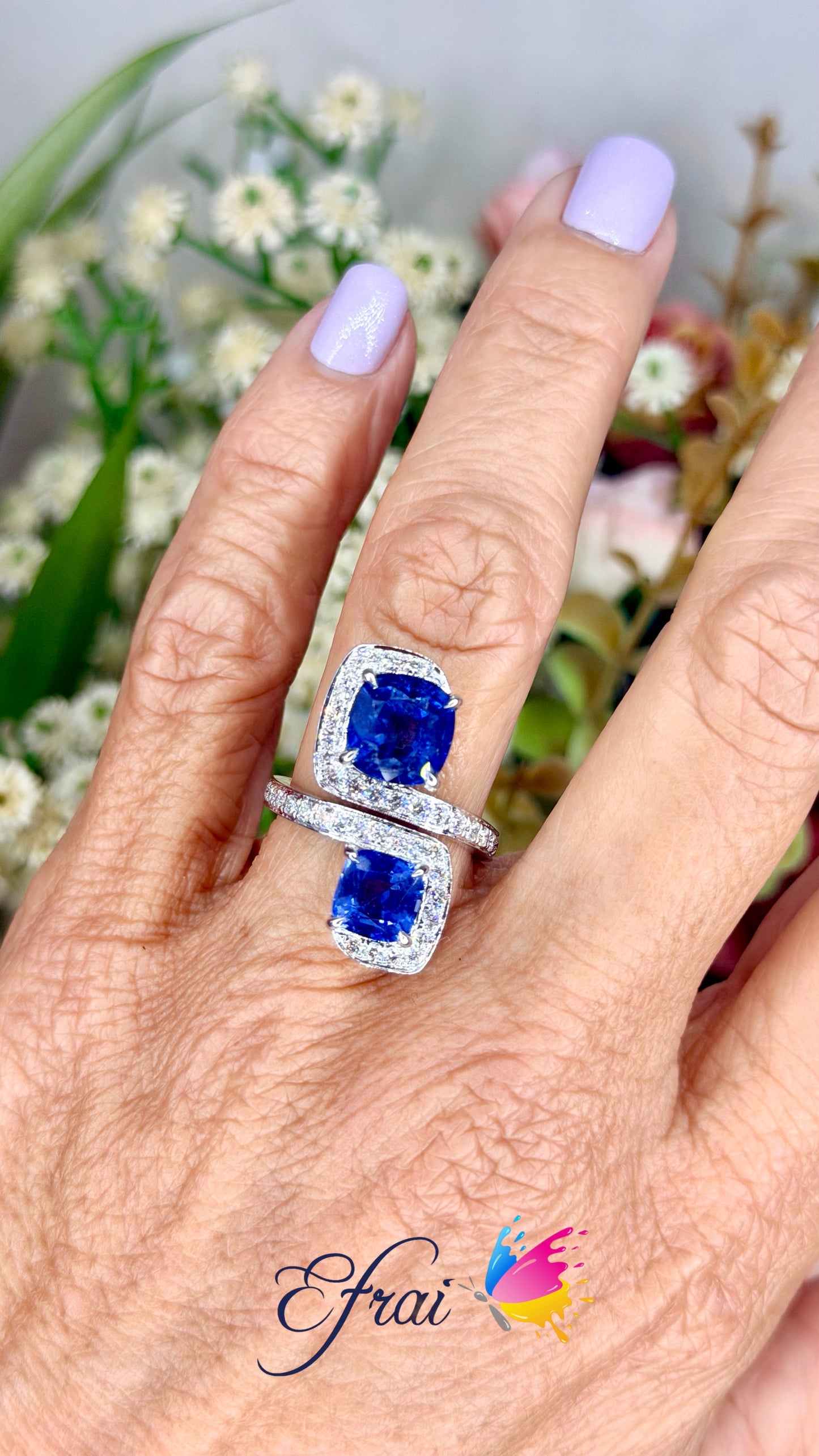 Natural Royal Blue Sapphire Bypass Multi-Stone Ring in White Gold