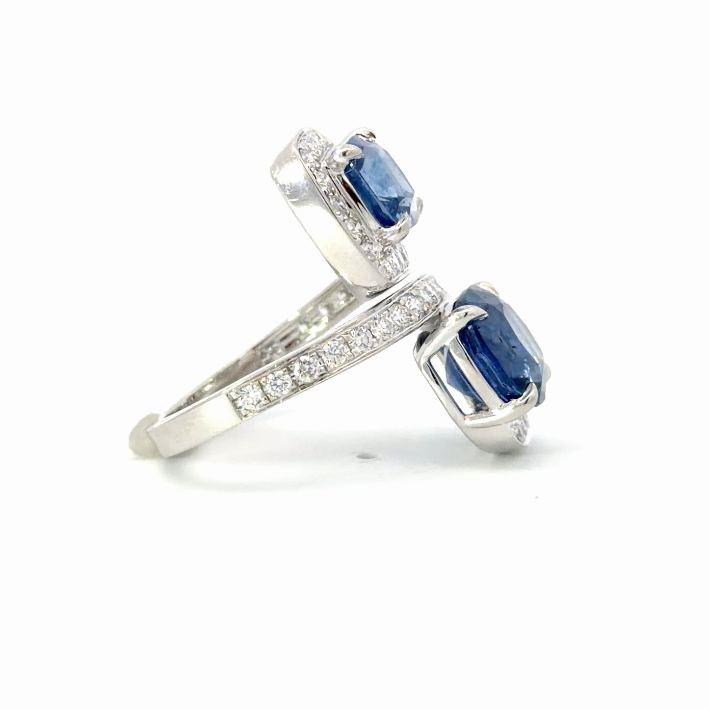 Natural Royal Blue Sapphire Bypass Multi-Stone Ring in White Gold