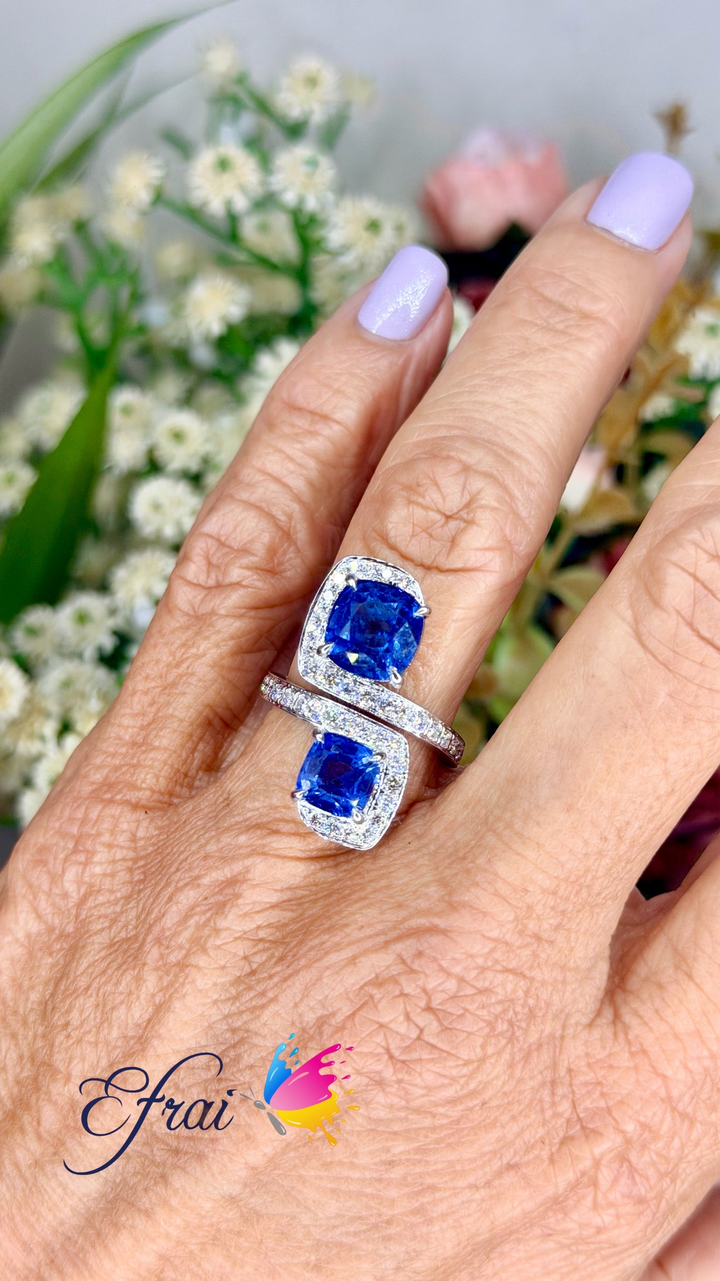 Natural Royal Blue Sapphire Bypass Multi-Stone Ring in White Gold